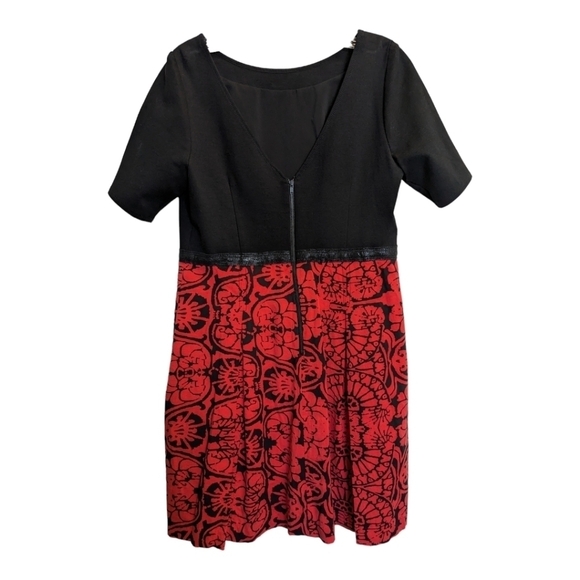 Plenty by Tracy Reese Anthropologie red black v back midi dress with pockets - Picture 2 of 6